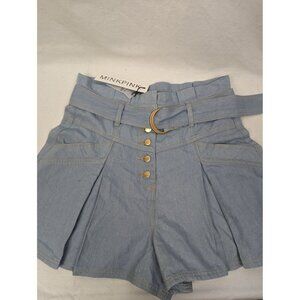 Mink Pink Women's Alexa Belted Denim Flutter Leg High Waist Shorts Sz M